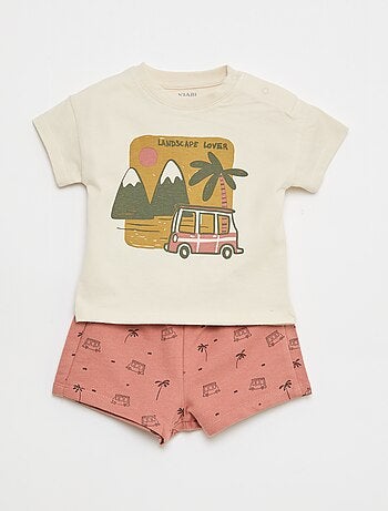 Conjunto de 2 peças em algodão T-shirt + calções