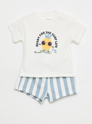 Conjunto de 2 peças em algodão T-shirt + calções