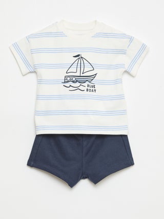 Conjunto de 2 peças em algodão T-shirt + calções