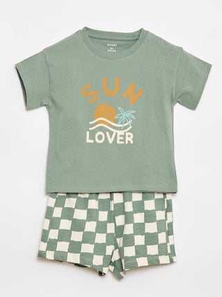 Conjunto de 2 peças em algodão T-shirt + calções