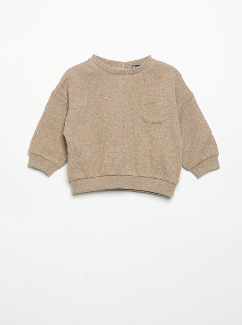 Conjunto de 2 peças em malha canelada - Sweatshirt + calças - Kiabi