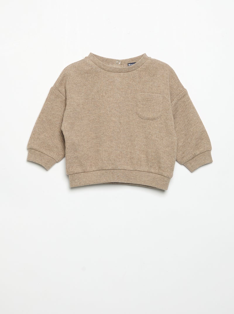 Conjunto de 2 peças em malha canelada - Sweatshirt + calças Bege - Kiabi