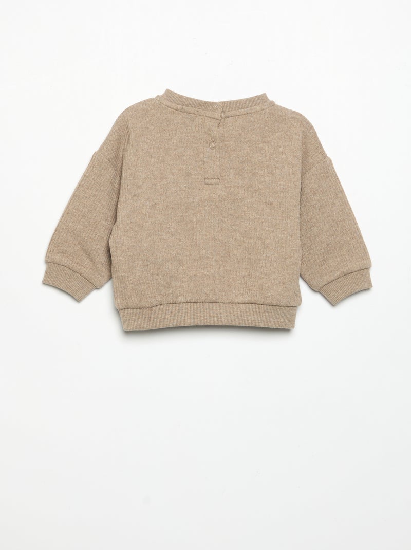 Conjunto de 2 peças em malha canelada - Sweatshirt + calças Bege - Kiabi