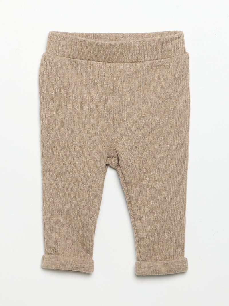 Conjunto de 2 peças em malha canelada - Sweatshirt + calças Bege - Kiabi