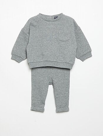 Conjunto de 2 peças em malha canelada - Sweatshirt + calças