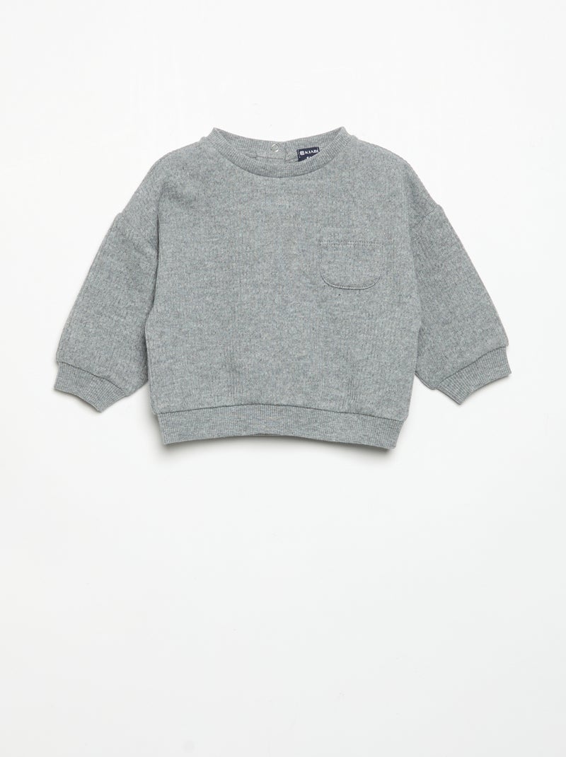 Conjunto de 2 peças em malha canelada - Sweatshirt + calças Cinza - Kiabi