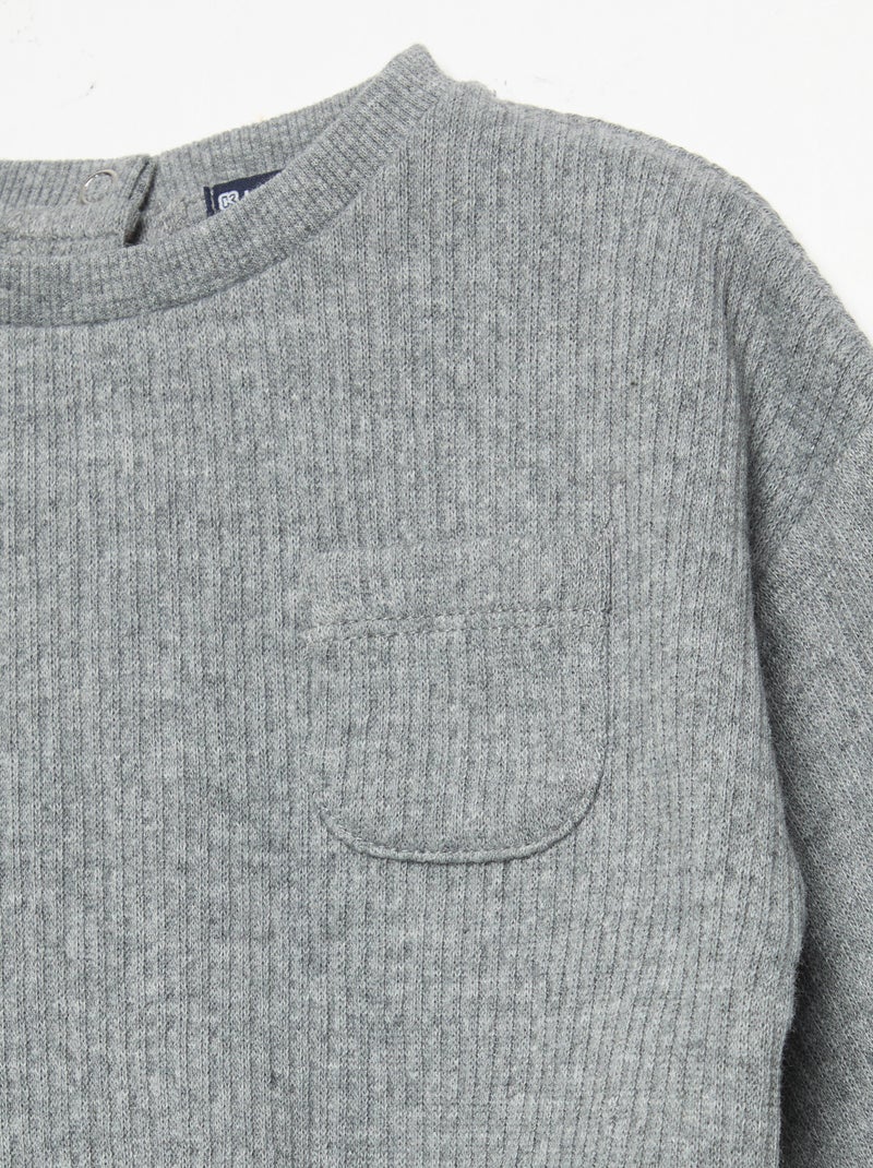 Conjunto de 2 peças em malha canelada - Sweatshirt + calças Cinza - Kiabi
