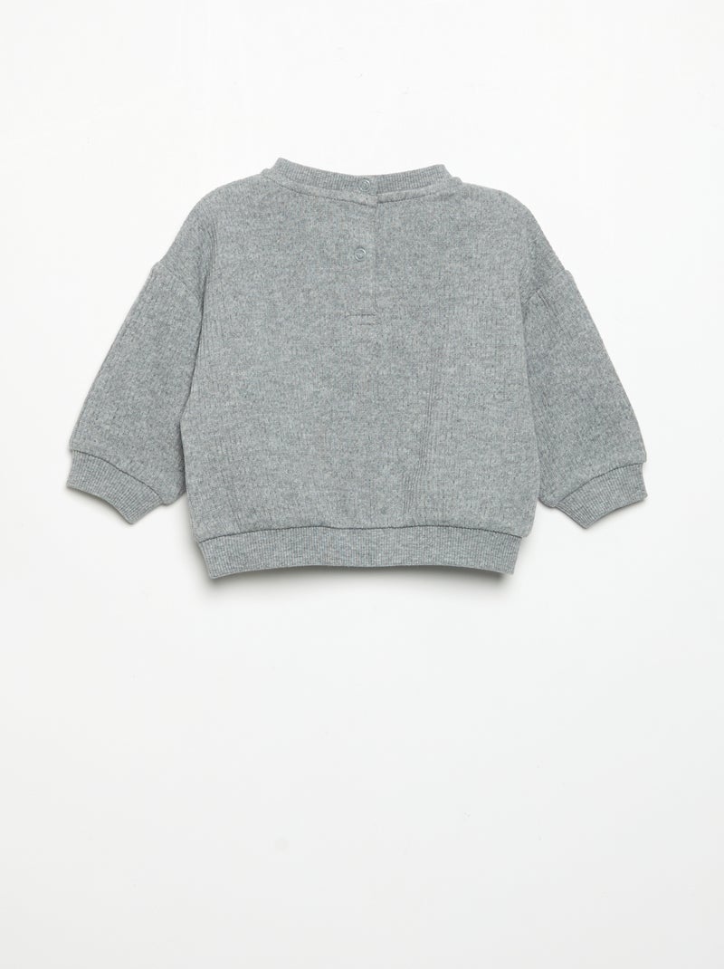 Conjunto de 2 peças em malha canelada - Sweatshirt + calças Cinza - Kiabi