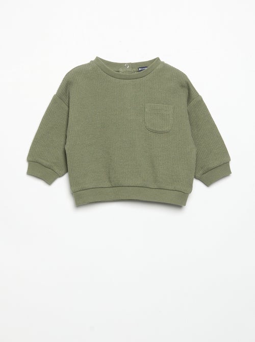 Conjunto de 2 peças em malha canelada - Sweatshirt + calças - Kiabi