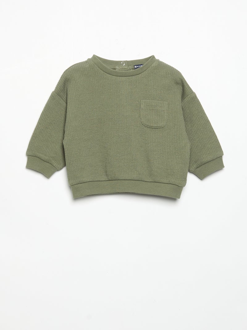 Conjunto de 2 peças em malha canelada - Sweatshirt + calças Verde - Kiabi