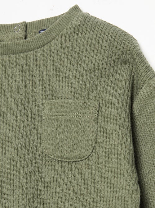 Conjunto de 2 peças em malha canelada - Sweatshirt + calças - Kiabi