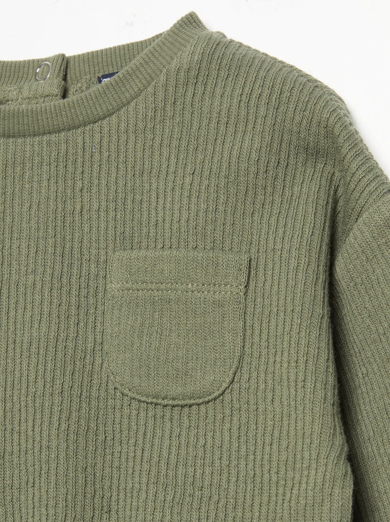 Conjunto de 2 peças em malha canelada - Sweatshirt + calças Verde - Kiabi