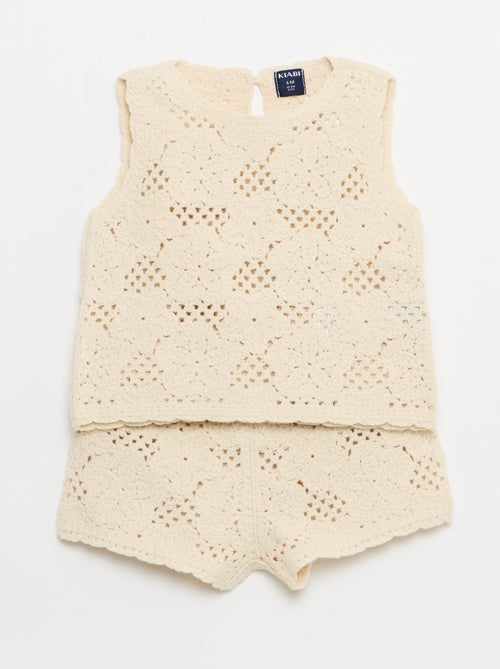 Conjunto de 2 peças em malha de croché - top + calções - Kiabi