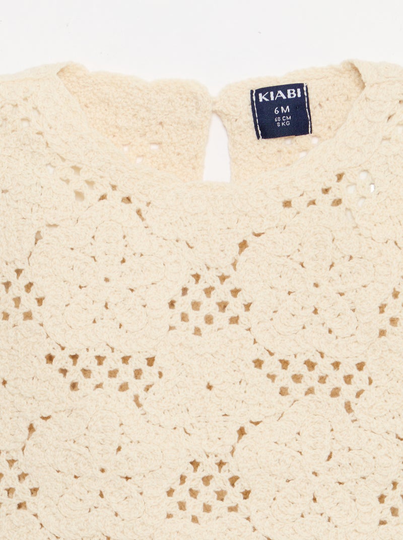 Conjunto de 2 peças em malha de croché - top + calções Branco - Kiabi