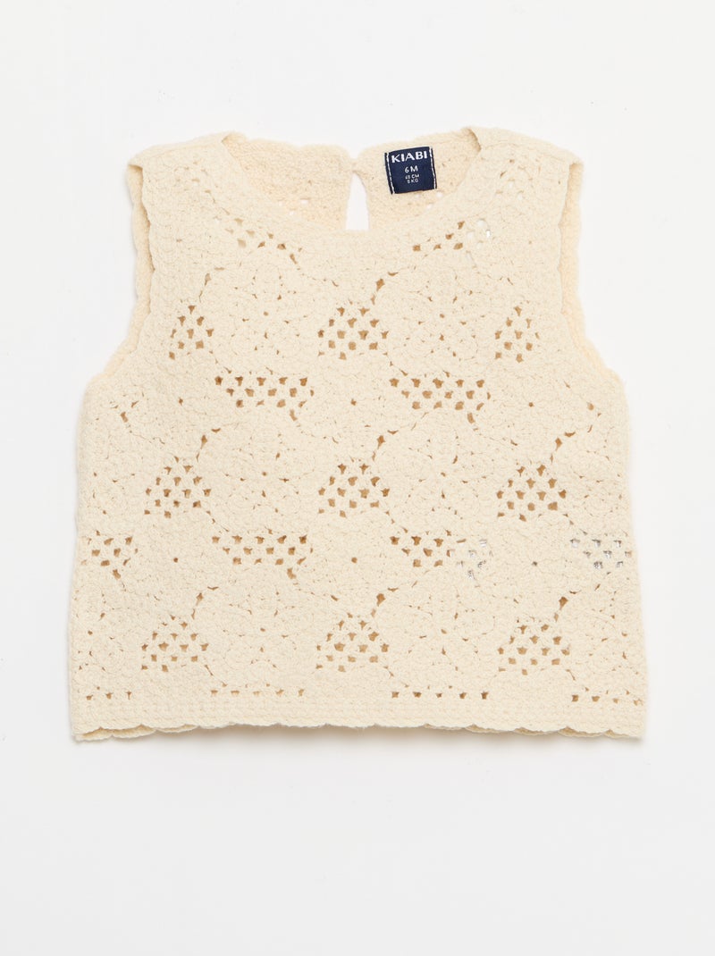 Conjunto de 2 peças em malha de croché - top + calções Branco - Kiabi