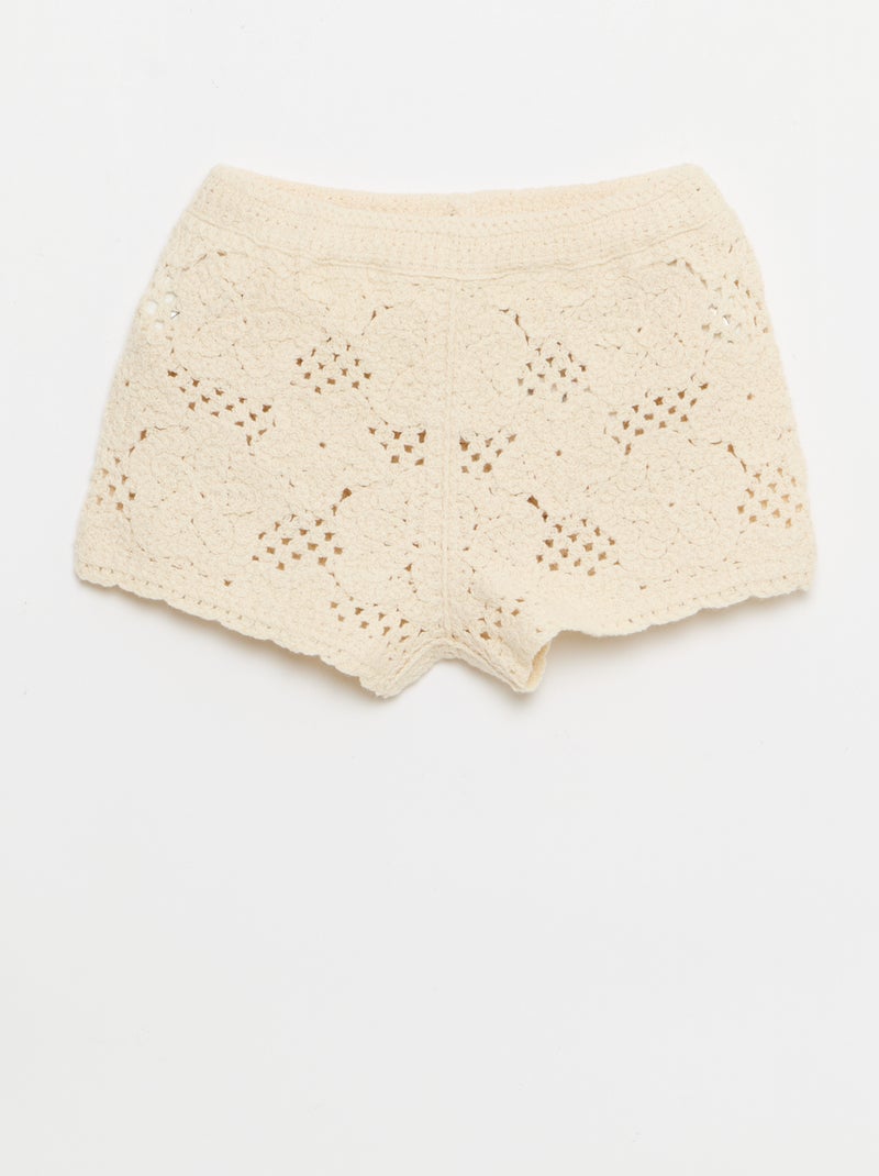 Conjunto de 2 peças em malha de croché - top + calções Branco - Kiabi