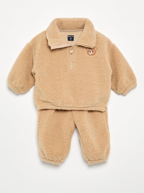 Conjunto de 2 peças em tecido com aspeto de lã de ovelha - Sweatshirt + Calças - Kiabi