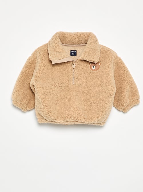 Conjunto de 2 peças em tecido com aspeto de lã de ovelha - Sweatshirt + Calças - Kiabi