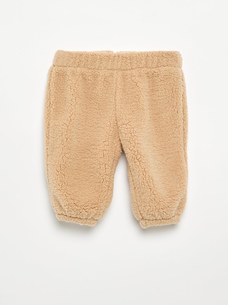 Conjunto de 2 peças em tecido com aspeto de lã de ovelha - Sweatshirt + Calças Bege - Kiabi