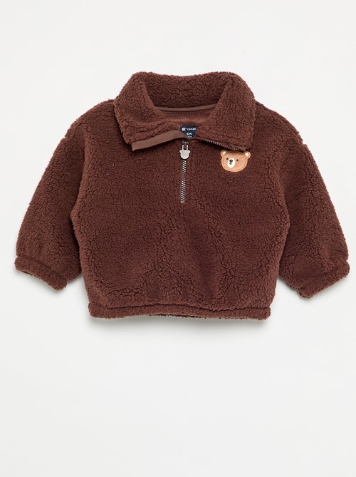 Conjunto de 2 peças em tecido com aspeto de lã de ovelha - Sweatshirt + Calças - Kiabi