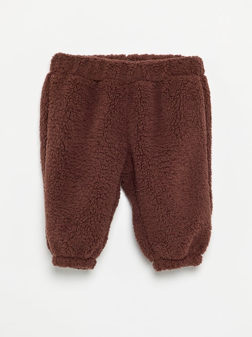Conjunto de 2 peças em tecido com aspeto de lã de ovelha - Sweatshirt + Calças - Kiabi