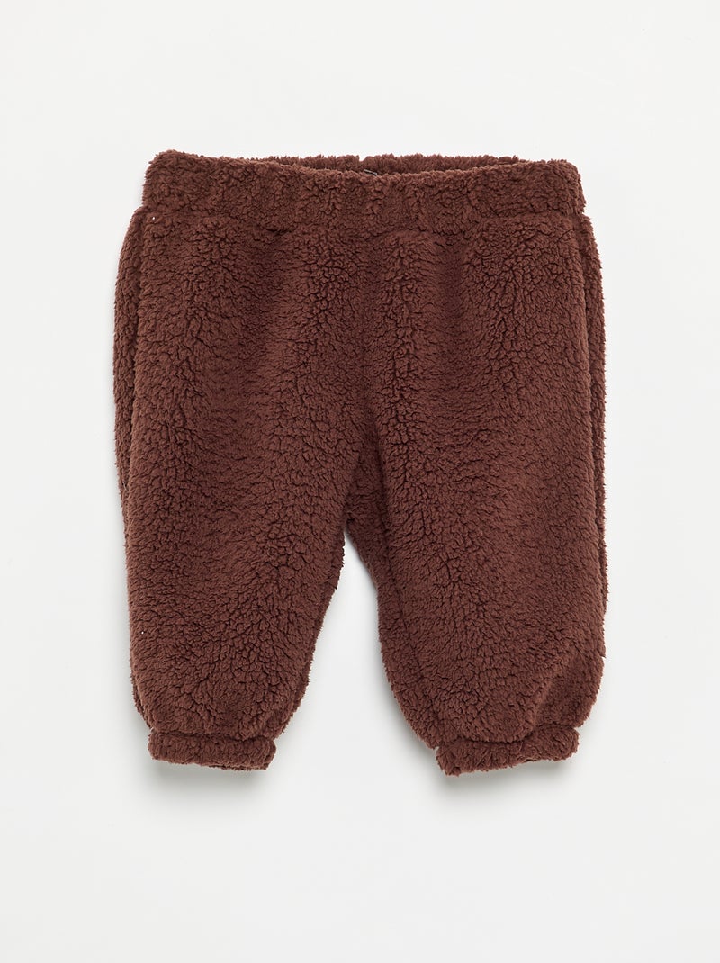 Conjunto de 2 peças em tecido com aspeto de lã de ovelha - Sweatshirt + Calças Castanho - Kiabi