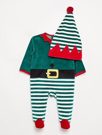 Conjunto de 2 peças 'Natal' em veludo - pijama macacão + gorro