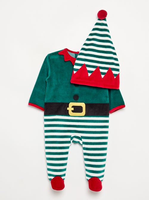 Conjunto de 2 peças 'Natal' em veludo - pijama macacão + gorro - Kiabi