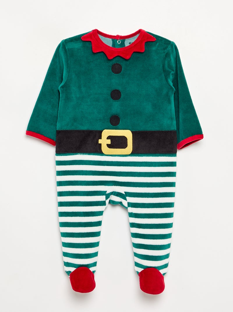 Conjunto de 2 peças 'Natal' em veludo - pijama macacão + gorro Verde - Kiabi