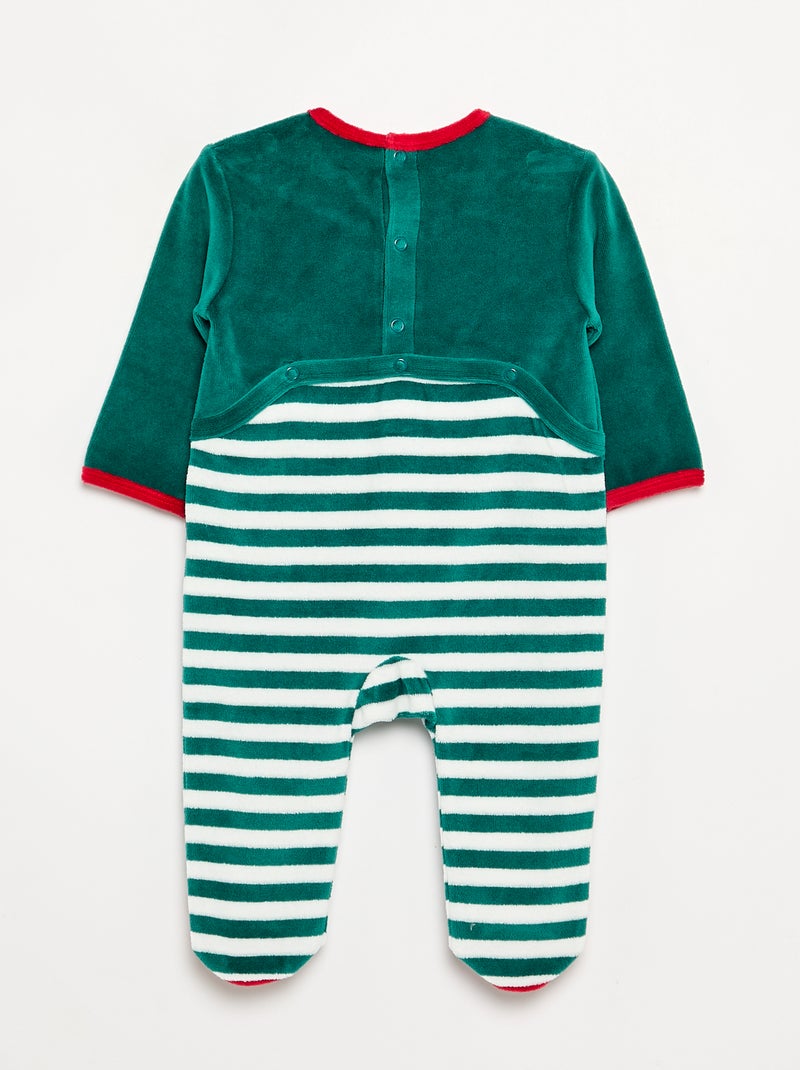 Conjunto de 2 peças 'Natal' em veludo - pijama macacão + gorro Verde - Kiabi