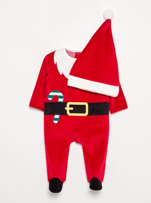 Conjunto de 2 peças 'Natal' em veludo - pijama macacão + gorro - Kiabi Conjunto de 2 peças 'Natal' em veludo - pijama macacão + gorro - Kiabi