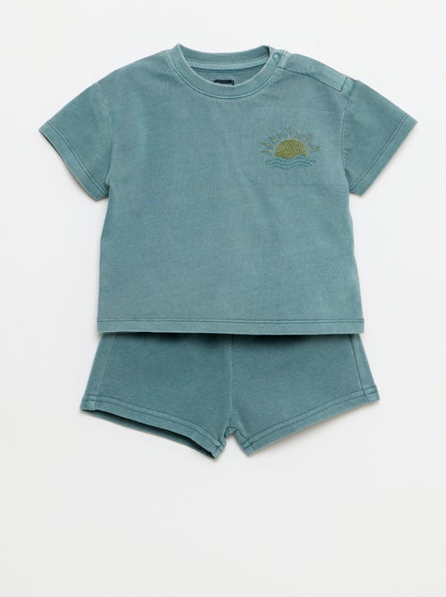 Conjunto de 2 peças: t-shirt bordada + calções - Kiabi