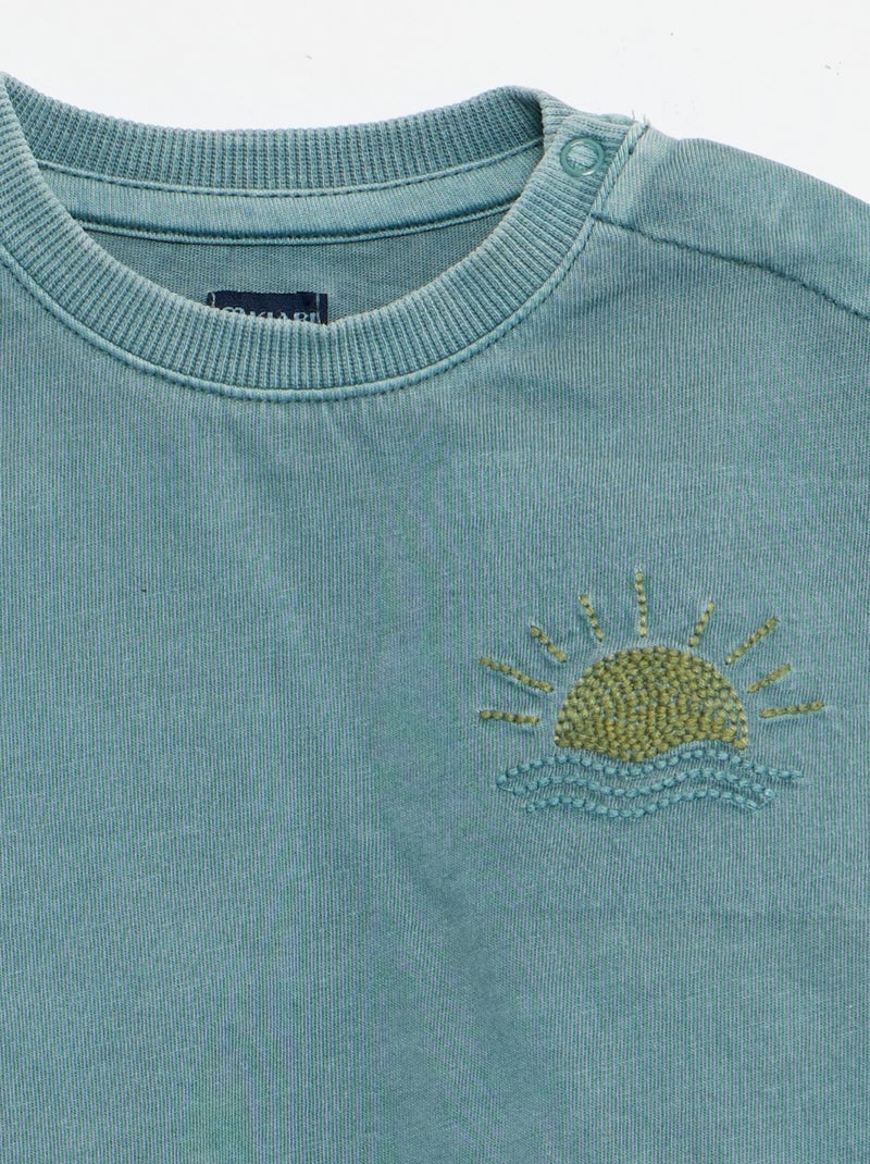 Conjunto de 2 peças: t-shirt bordada + calções Azul - Kiabi