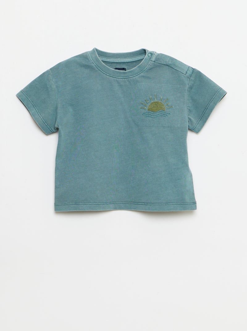 Conjunto de 2 peças: t-shirt bordada + calções Azul - Kiabi