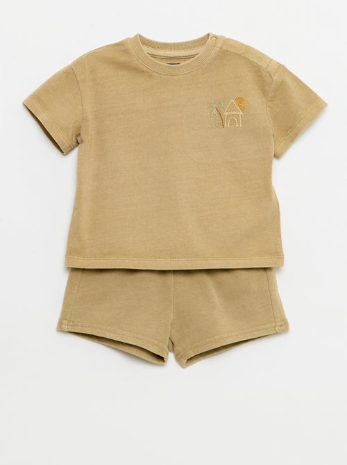 Conjunto de 2 peças: t-shirt bordada + calções - Kiabi