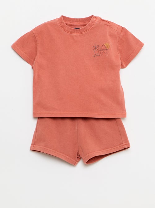 Conjunto de 2 peças: t-shirt bordada + calções - Kiabi