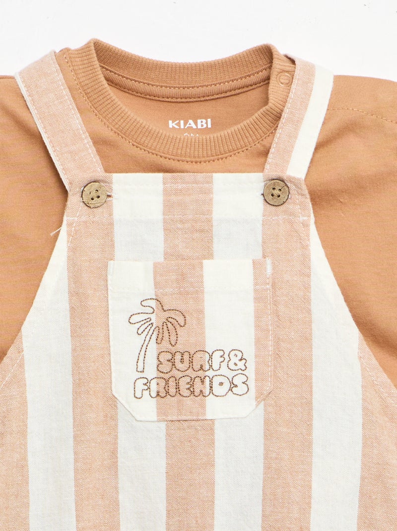 Conjunto de 2 peças: T-shirt + jardineiras Castanho - Kiabi