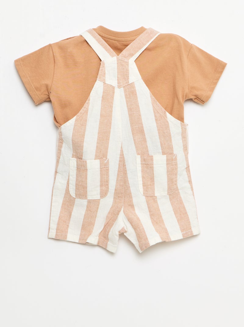 Conjunto de 2 peças: T-shirt + jardineiras Castanho - Kiabi