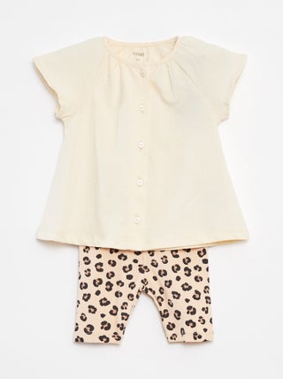 Conjunto de 2 peças t-shirt + leggings estampadas