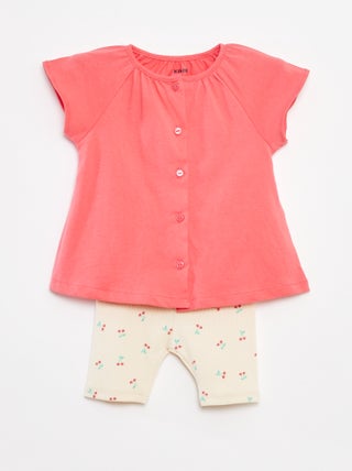 Conjunto de 2 peças t-shirt + leggings estampadas