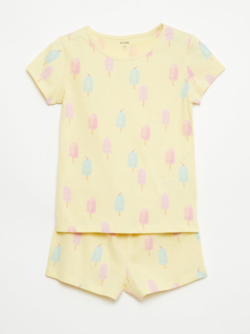Conjunto de 2 pijamas curtos em jersey de algodão Amarelo - Kiabi