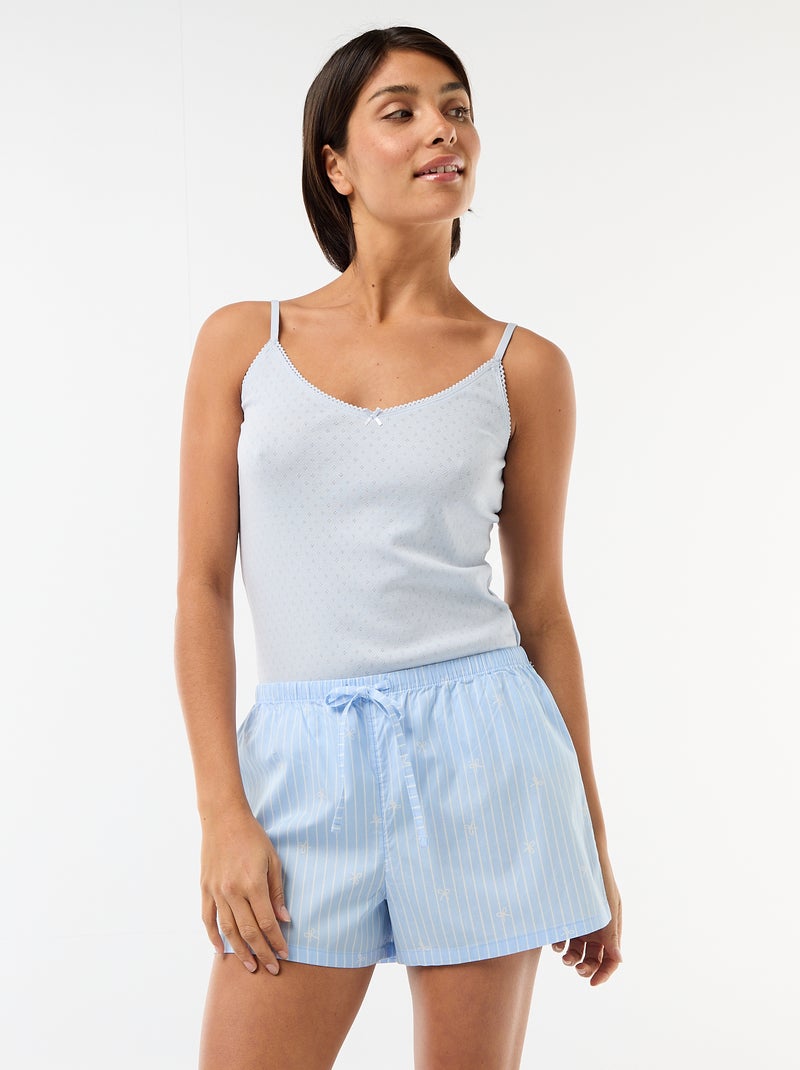 Conjunto de 2 shorts de popelina com cordão de algodão Azul - Kiabi