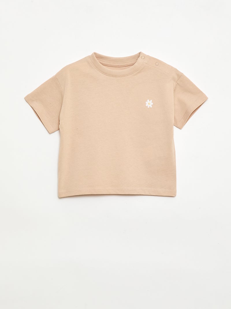 Conjunto de 2 T-shirts com detalhe no peito Bege - Kiabi