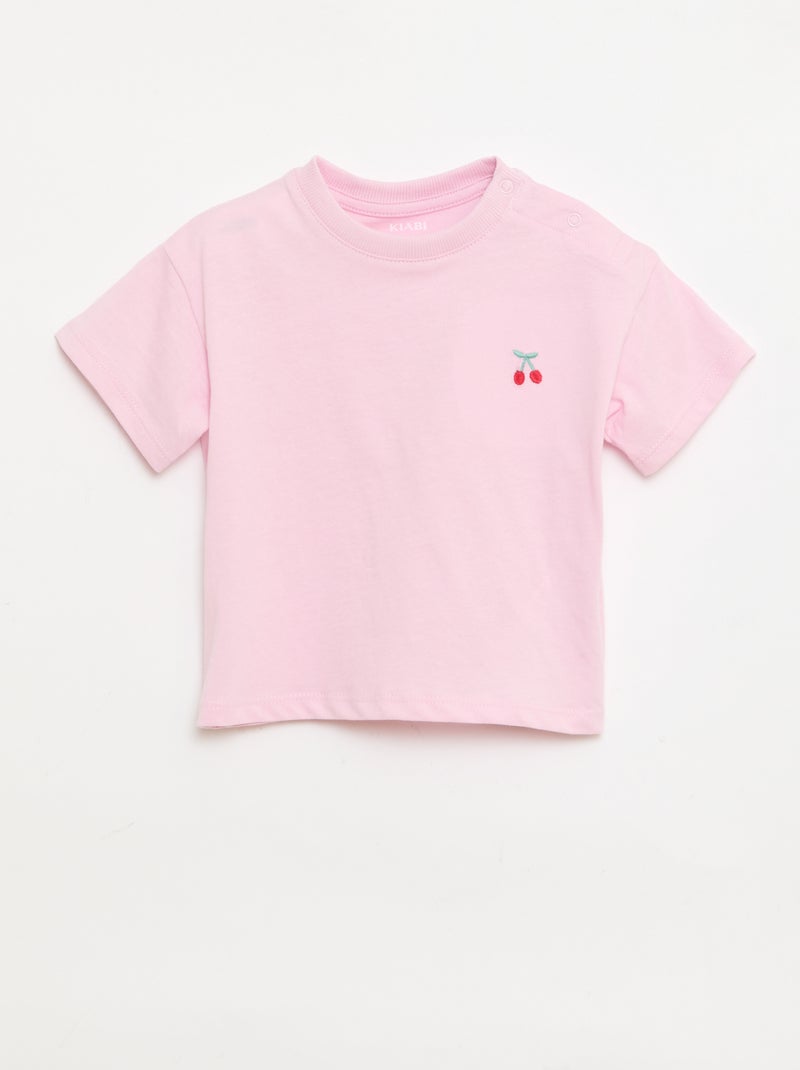 Conjunto de 2 T-shirts com detalhe no peito Rosa - Kiabi