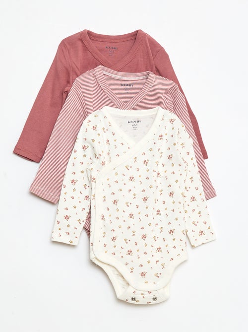Conjunto de 3 bodies de manga comprida com abertura com botões de pressão - Kiabi