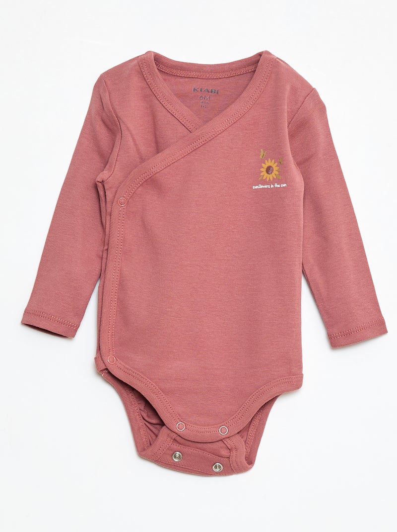 Conjunto de 3 bodies de manga comprida com abertura com botões de pressão Rosa - Kiabi
