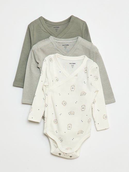 Conjunto de 3 bodies de manga comprida com abertura com botões de pressão - Kiabi