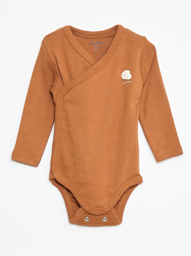 Conjunto de 3 bodies de manga comprida com abertura de molas Bege - Kiabi