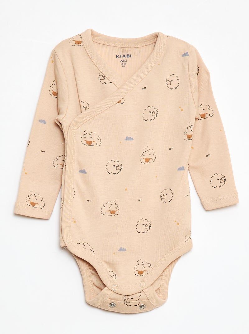Conjunto de 3 bodies de manga comprida com abertura de molas Bege - Kiabi