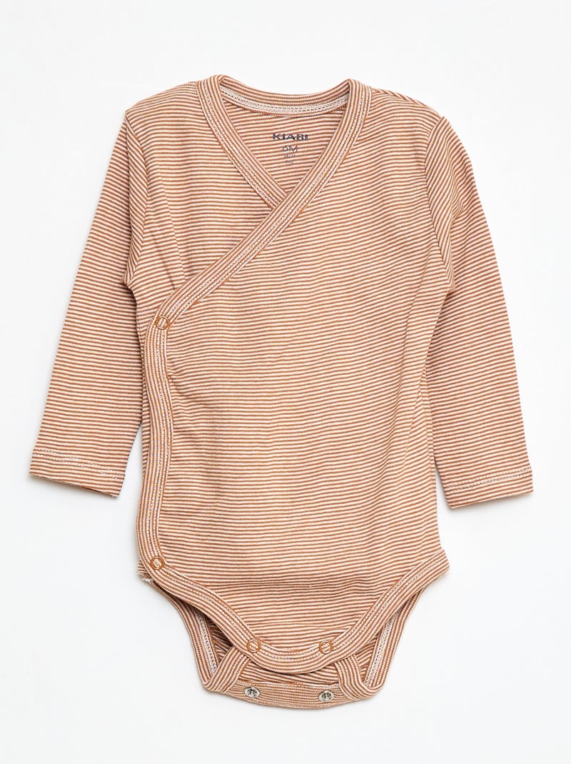 Conjunto de 3 bodies de manga comprida com abertura de molas Bege - Kiabi